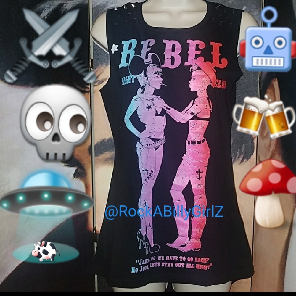 Too Fast Rebel Night Club Top w Cone Spikes Punk Jane Jodi Stay Out All Night